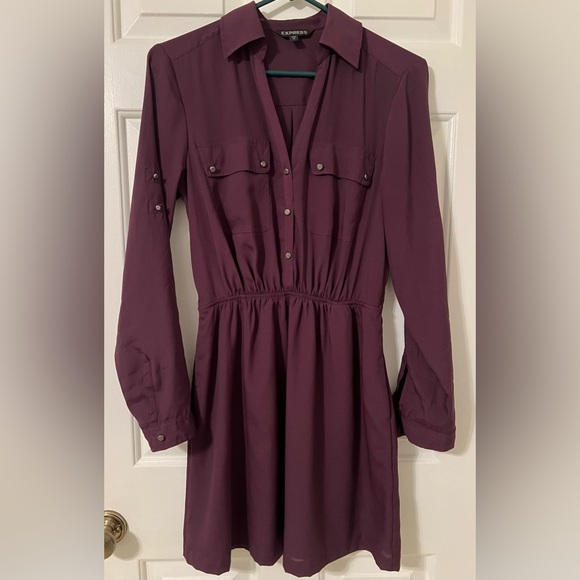 Express Purple Shirt Dress w/ Pockets - Picture 5 of 11